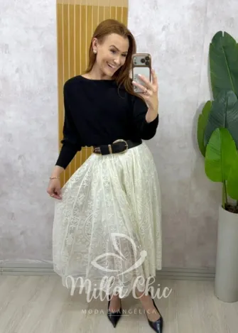Milla Chic - Saia Brenda em renda - Branca