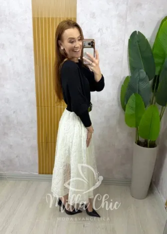 Milla Chic - Saia Brenda em renda - Branca