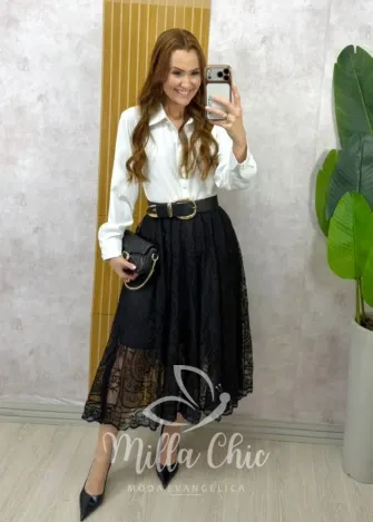 Milla Chic - Saia Brenda em renda - Marrom (cópia)