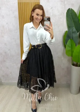 Milla Chic - Saia Brenda em renda - Preta