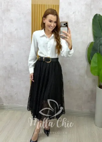 Milla Chic - Saia Brenda em renda - Preta
