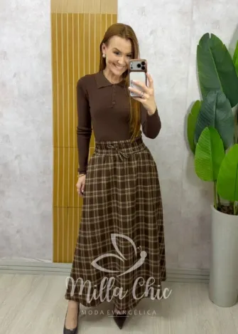 Milla Chic - Saia Lauren Xadrez - Marrom (cópia)