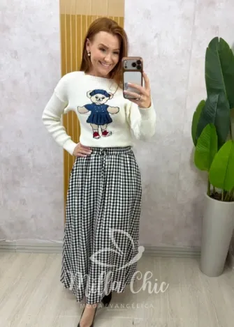 Milla Chic - Saia Lauren Xadrez - P&B