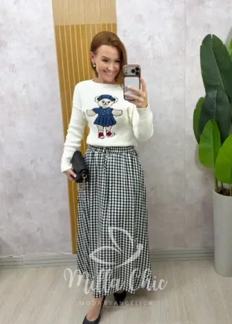 Milla Chic - Saia Lauren Xadrez - P&B