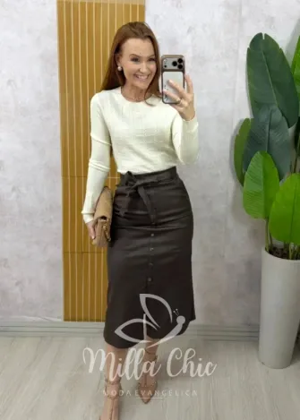 Milla Chic - Saia Marcella Resinada - Marrom Escuro