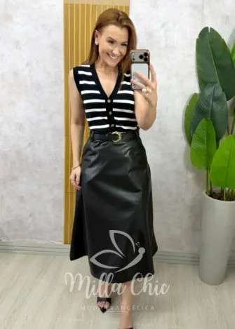 Milla Chic - Saia Valentina em P.U - Preta