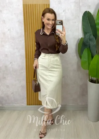 Milla Chic – Saia Vera em linho – Areia Milla Chic - Saia Vera em linho - Areia