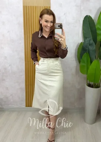 Milla Chic - Saia Vera em linho - Areia