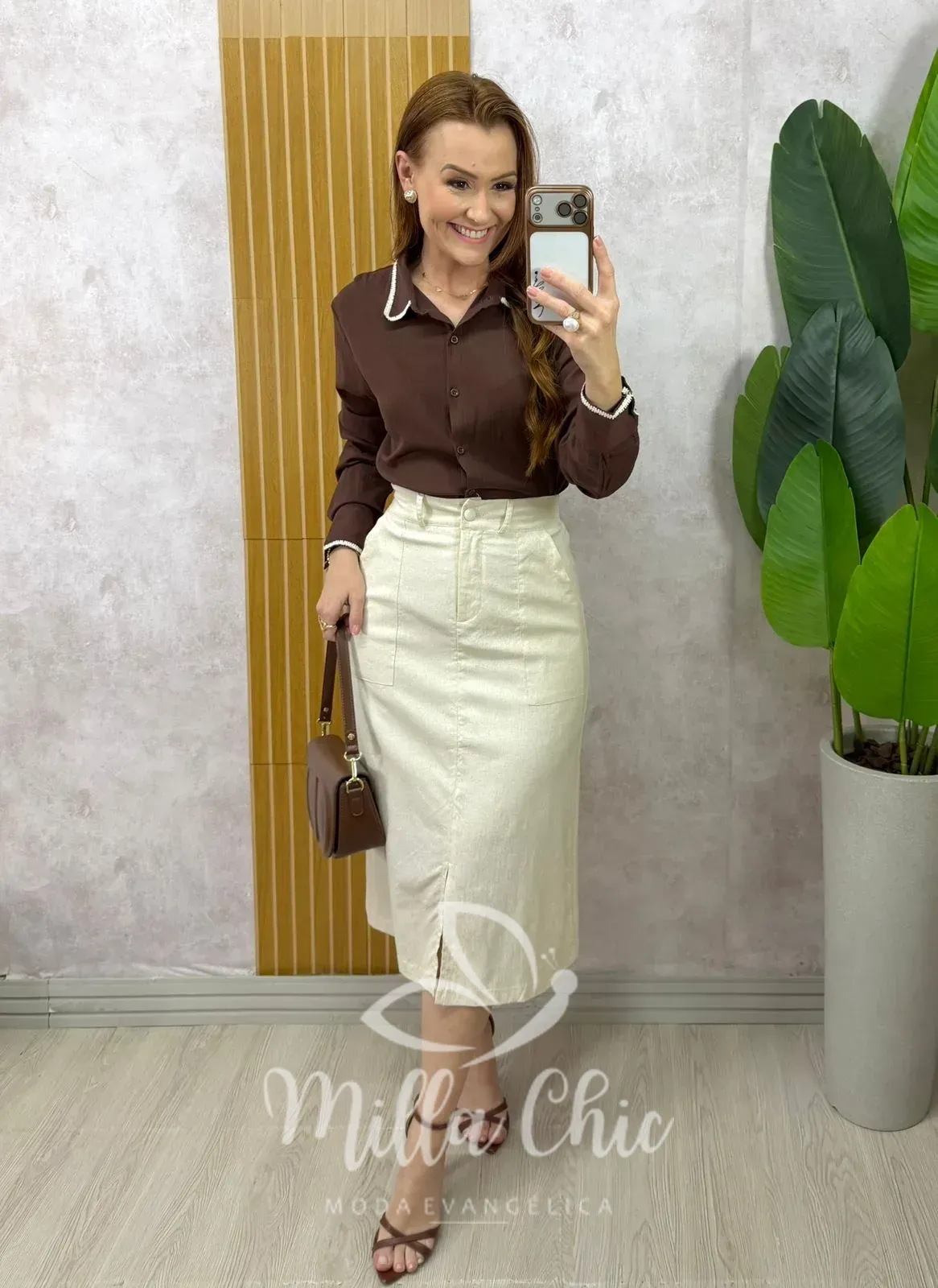 Milla Chic – Saia Vera em linho – Areia Milla Chic - Saia Vera em linho - Areia