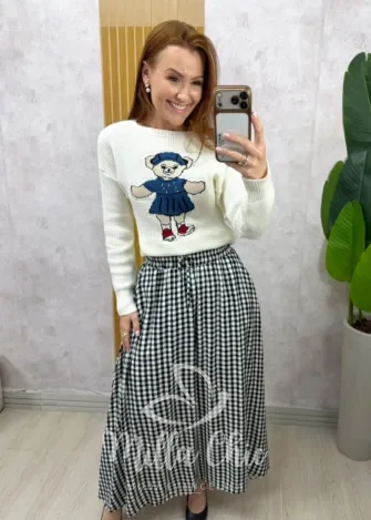 Milla Chic - Suéter Ursinha Chic em Tricot - Branca