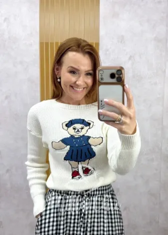 Milla Chic – Suéter Ursinha Chic em Tricot – Branca Milla Chic - Suéter Ursinha Chic em Tricot - Branca