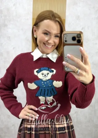 Milla Chic – Suéter Ursinha Chic em Tricot – Cherry Milla Chic - Suéter Ursinha Chic em Tricot - Cherry