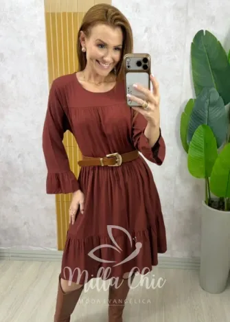 Milla Chic - Vestido Dinorá em Viscolinho - Marrom