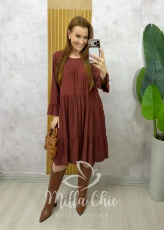 Milla Chic – Vestido Dinorá em Viscolinho – Marrom Milla Chic - Vestido Dinorá em Viscolinho - Marrom