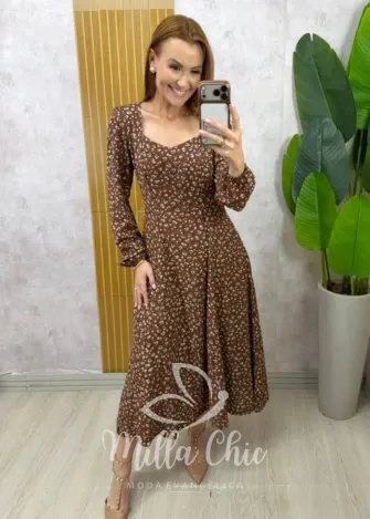 Milla Chic - Vestido Dinorá em Viscolinho - Marrom (cópia)