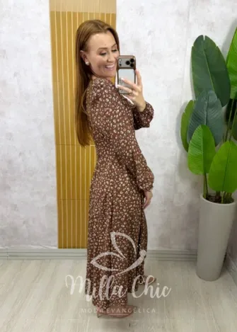 Milla Chic - Vestido Dinorá em Viscolinho - Marrom (cópia)
