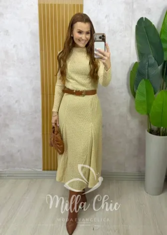 Milla Chic - Vestido Doris em renda crochet- Nude