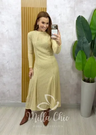 Milla Chic - Vestido Doris em renda crochet- Nude