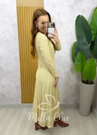 Milla Chic - Vestido Doris em renda crochet- Nude