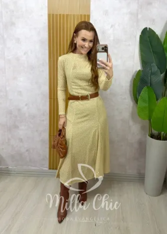 Milla Chic - Vestido Doris em renda crochet- Nude