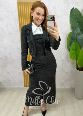 Milla Chic - Vestido Dual Chic Melange - Preto