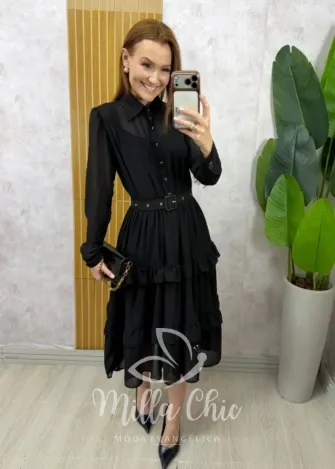 Milla Chic - Vestido Fernanda em Chiffon - Preto