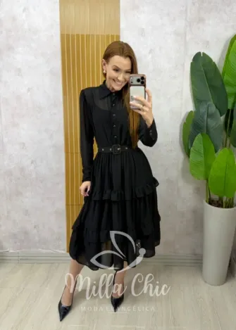 Milla Chic - Vestido Fernanda em Chiffon - Preto