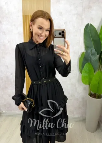 Milla Chic - Vestido Fernanda em Chiffon - Preto