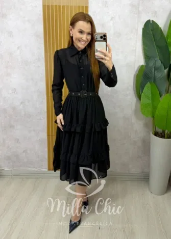 Milla Chic - Vestido Fernanda em Chiffon - Preto