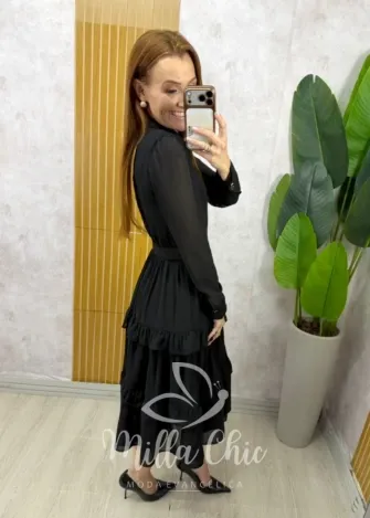 Milla Chic - Vestido Fernanda em Chiffon - Preto