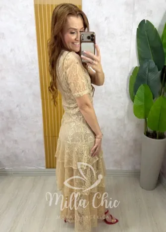 Milla Chic - Vestido Giuliane em renda - Caramelo