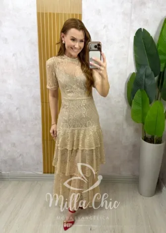 Milla Chic - Vestido Giuliane em renda - Caramelo