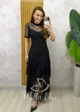 Milla Chic - Vestido Giuliane em renda - Preto