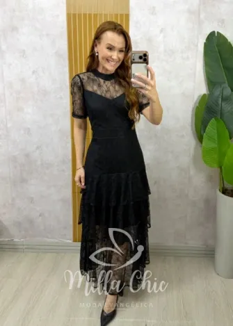 Milla Chic - Vestido Giuliane em renda - Preto