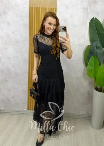 Milla Chic - Vestido Giuliane em renda - Preto
