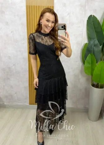 Milla Chic - Vestido Giuliane em renda - Preto
