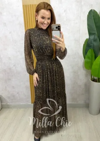 Milla Chic - Vestido Gláucia longo em tule - Animal Print