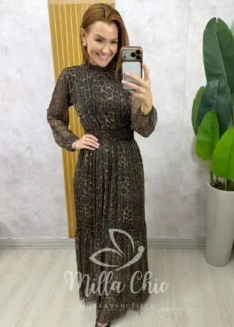 Milla Chic - Vestido Gláucia longo em tule - Animal Print