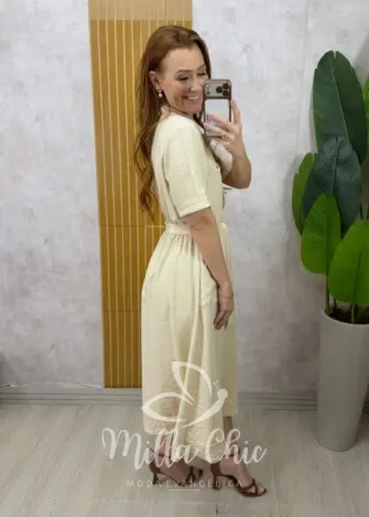 Milla Chic - Vestido Lavínia Estilo Chemise - Areia