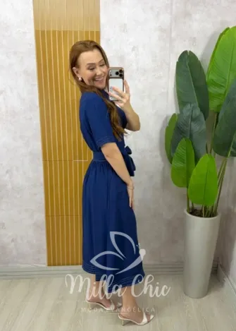 Milla Chic - Vestido Lavínia Estilo Chemise - Azul