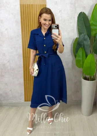 Milla Chic - Vestido Lavínia Estilo Chemise - Azul