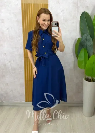 Milla Chic - Vestido Lavínia Estilo Chemise - Azul