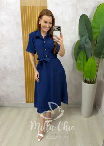 Milla Chic - Vestido Lavínia Estilo Chemise - Azul