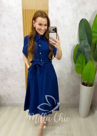 Milla Chic - Vestido Lavínia Estilo Chemise - Azul