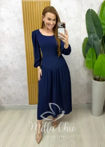 Milla Chic – Vestido Lorena – Azul Marinho Milla Chic - Vestido Lorena - Azul Marinho