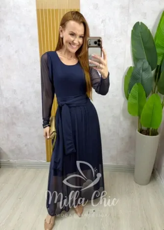 Milla Chic - Vestido Odete longo em tule - Azul