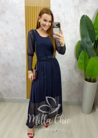 Milla Chic - Vestido Odete longo em tule - Azul