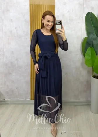 Milla Chic - Vestido Odete longo em tule - Azul