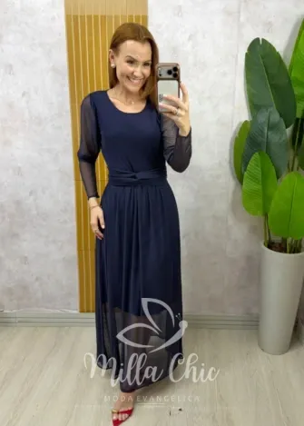 Milla Chic - Vestido Odete longo em tule - Azul