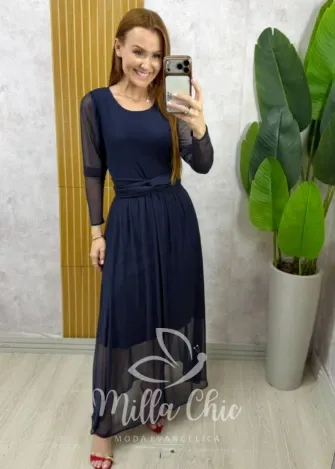 Milla Chic - Vestido Odete longo em tule - Azul